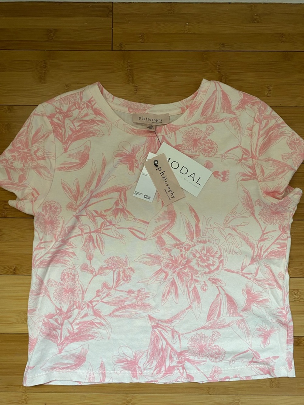 Philosophy Pink Floral Modal Tee on Cream Base